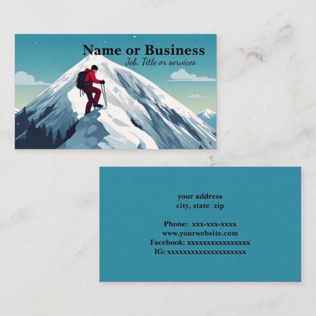 Cartão De Visita Hiker em cima da montanha de neve (Frente/Verso)