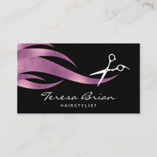 Cartão De Visita Hirestilista de tesouras na moda roxas elegantes