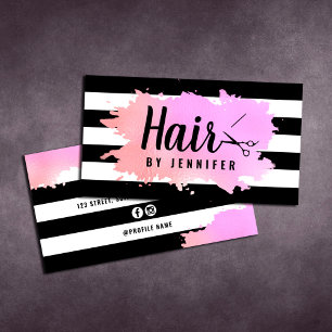Cartão De Visita Hirestilista de tesouras rosa ouro roxas Elegante