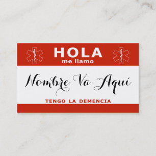 Cartão De Visita HOLA me llamo y tengo la demencia