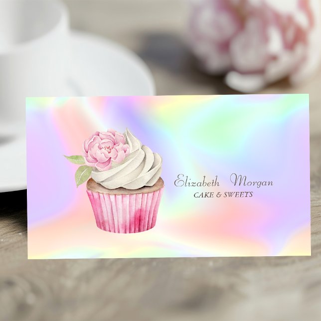 Cartão De Visita Holográfico da Flor do Cupcake Moderno (Criador carregado)