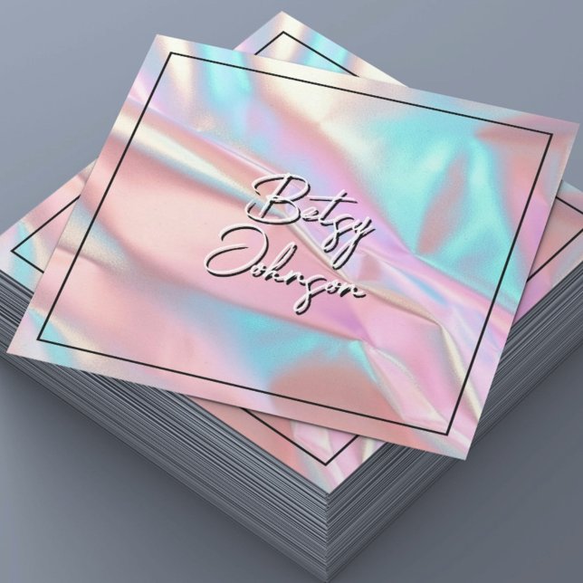 Cartão de visita Holográfico Elegante rosa e azul (Criador carregado)