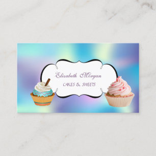 Cartão De Visita Holográfico Moderno de Cupcake Adorável