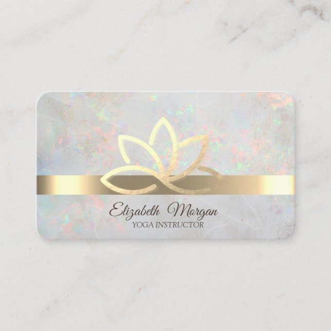 Cartão De Visita Holográfico Opal Elegante,Faixa Dourada,Lotus Dour (Frente)