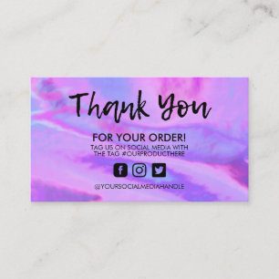 Cartão De Visita Holográfico Roxo Obrigado