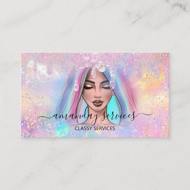 Cartão De Visita Hológrafo Boutique Compro Dripe QR Code Logo Azul (Frente)