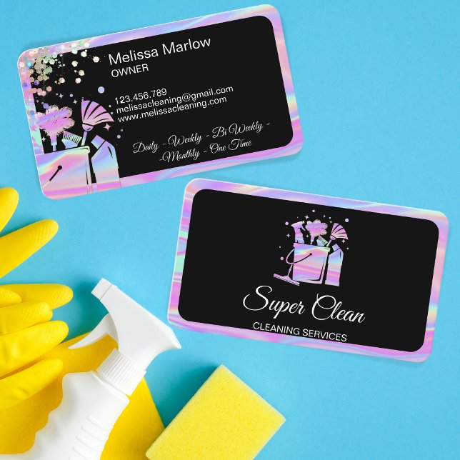 Cartão De Visita Hológrafo de Maid para Limpeza de Casa Profissiona (Criador carregado)