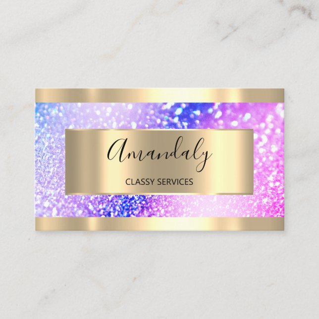 Cartão De Visita Hológrafo profissional Dourado, cor-de-rosa (Frente)