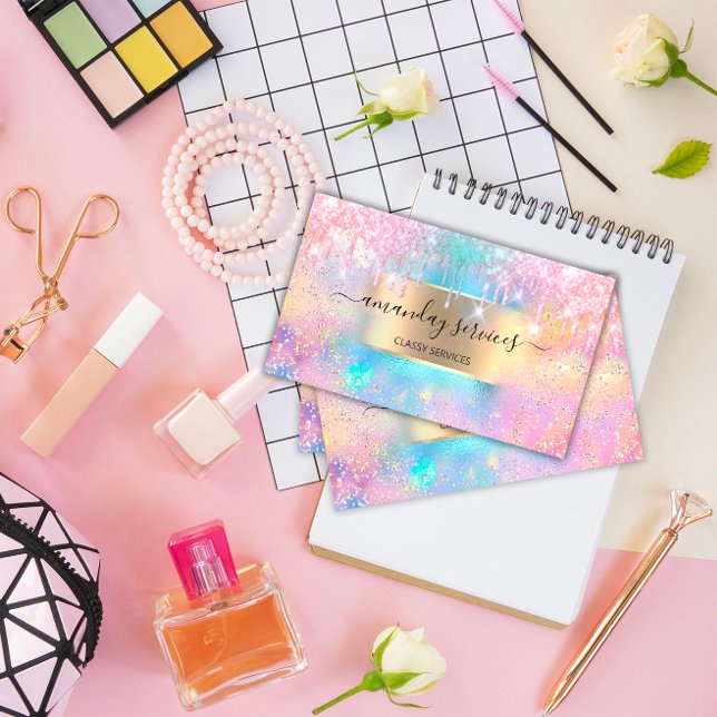 Cartão De Visita Holograph Makeup Boutique Compra Glitter Oceano (makeup artist beauty SPA business card )
