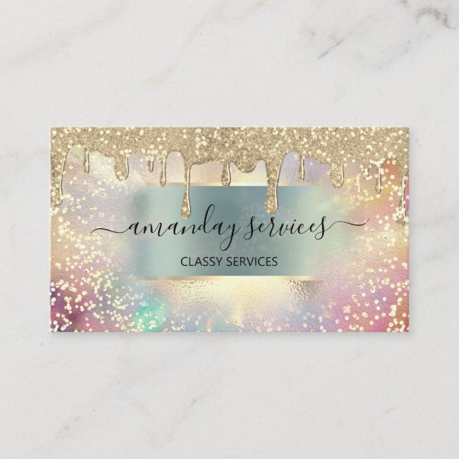 Cartão De Visita Holograph Makeup Lashes Dourados Drives Unhas Cabe (Frente)