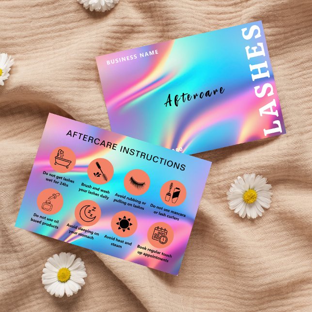 Cartão De Visita Holographic Aesthetician Lash Client Após Cuidados (Holographic Aesthetician Lash Client After Care Business Card)