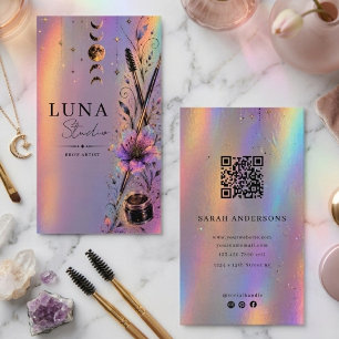 Cartão De Visita Holographic Brow Artist Luxo QR Iridescente