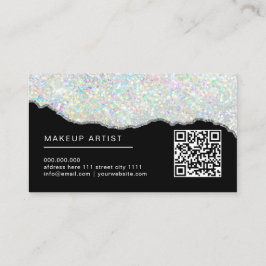 Cartão De Visita Holographic Glitter Makeup Artista Silver Black