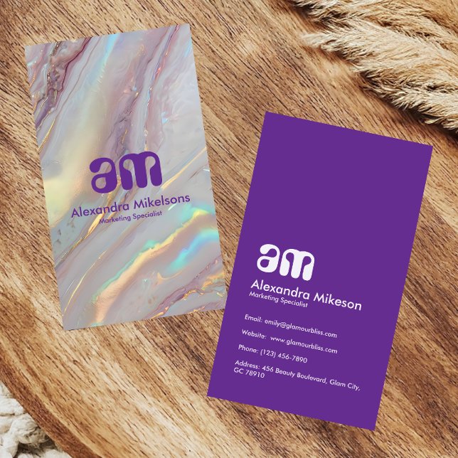 Cartão De Visita Holographic Gold Marble Professional (Criador carregado)