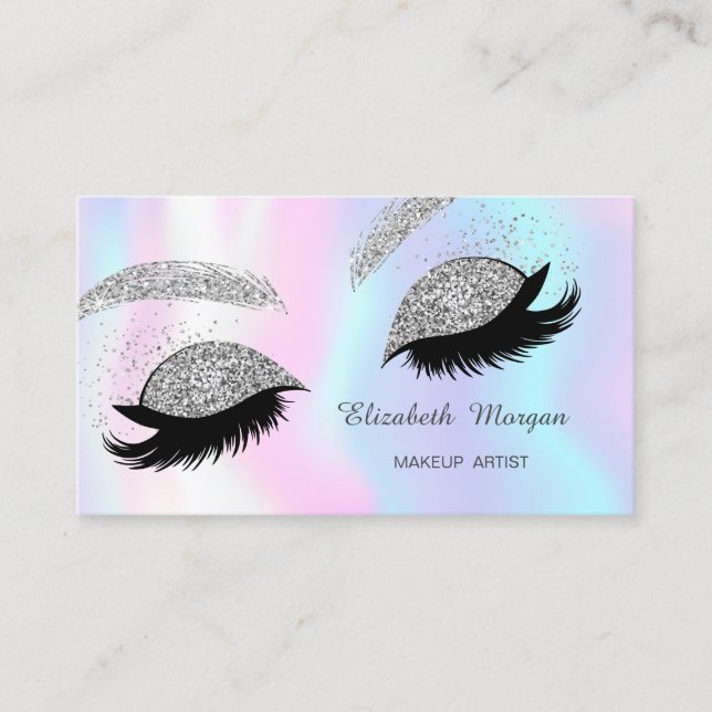 Cartão De Visita Holographic Makeup, Silver Glitter Faux Lashes (Frente)