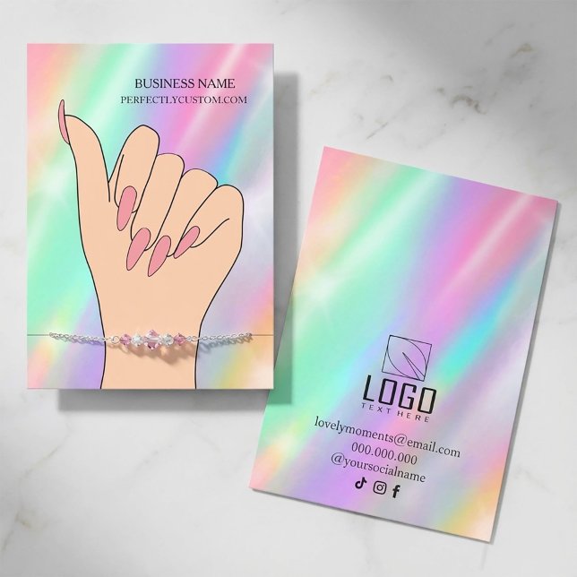 Cartão De Visita Holographic Pastel Bracelet Display Card | Jewelry (#BraceletCard#JewelryPackaging#BraceletDisplay#HandmadeJewelry#JewelryBranding#HolographicDesig#chic)