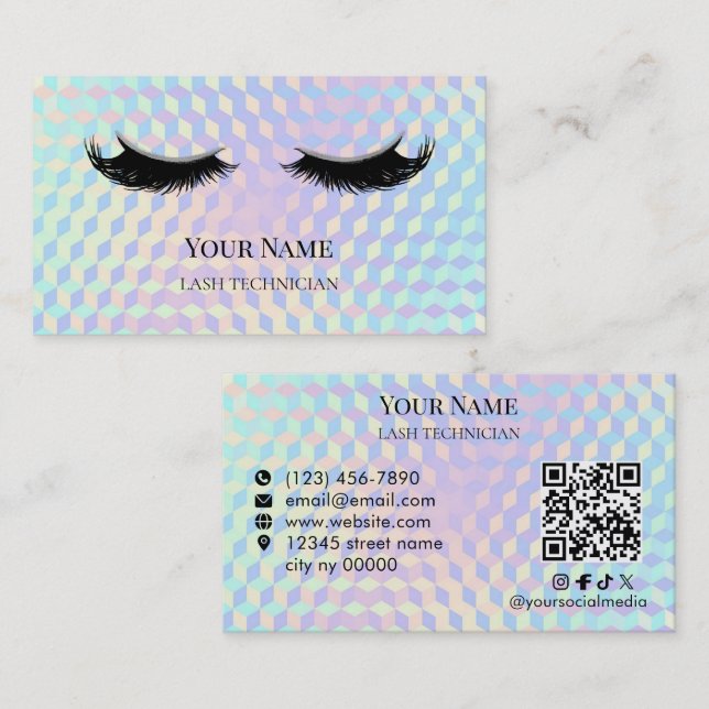 Cartão De Visita Holographic QR code Lash Technician (Frente/Verso)