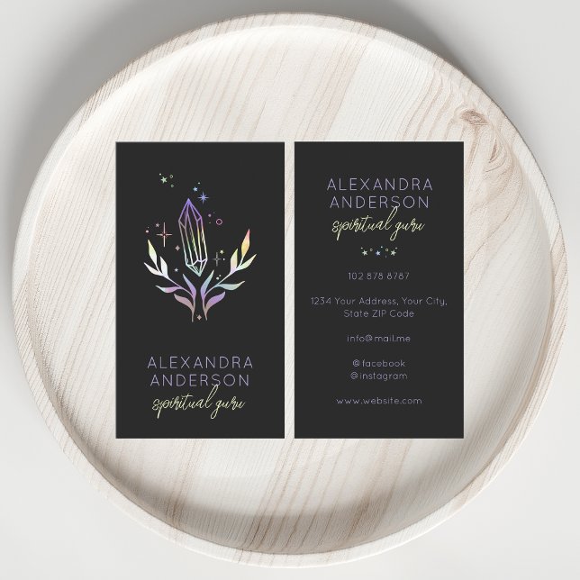 Cartão De Visita Holographic Spiritual Crystals Mystic Black (Holographic Spiritual Crystals Mystic Black Business Card)