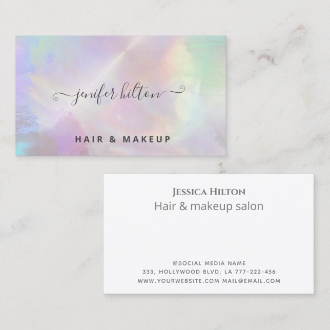 Cartão De Visita Holographic watercolor elegante abstrato business  (Frente/Verso)