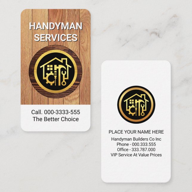 Cartão De Visita Home Handyman Tools On Wood (Frente/Verso)