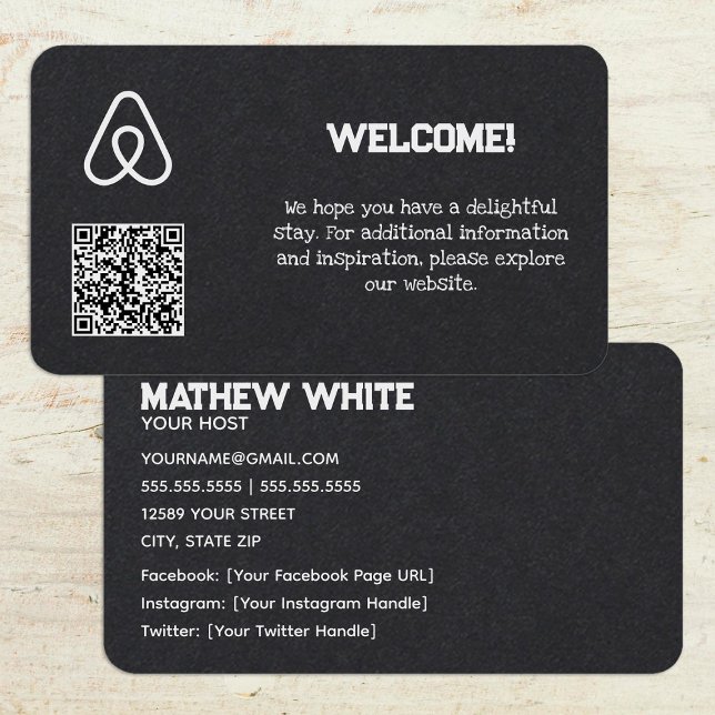 Cartão De Visita Home Rental Airbnb Personalizado QR Premium (Airbnb Custom QR Premium Business Cards)