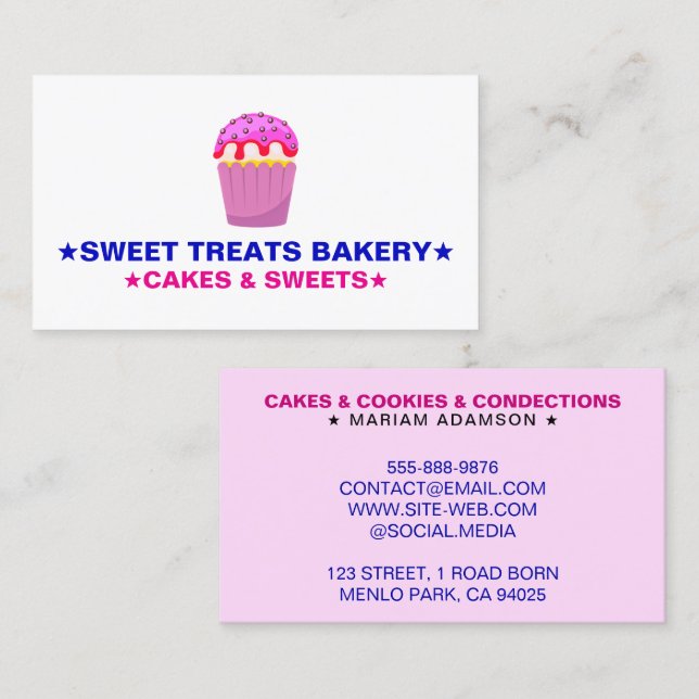 Cartão De Visita Homemade Pastry Chef | Cute Cake Bakery Logo  (Frente/Verso)