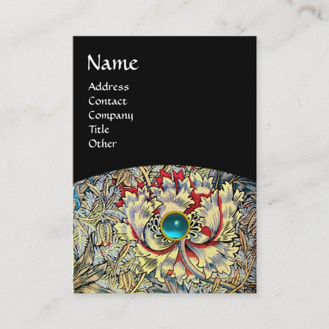 Cartão De Visita HONEYSUCKLE Fantasy Floral Aquamarine Bue Gemstone (Frente)