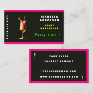 Cartão De Visita Hora do Partido Neon Moderno Personalizado Profiss