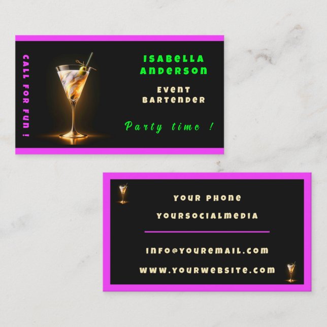 Cartão De Visita Hora do Partido Neon Trendy Personalizado Profissi (Frente/Verso)