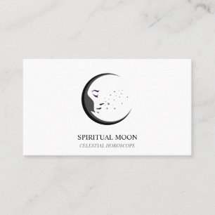 Cartão De Visita Horóscopo da Lua Espiritual Branco Preto Celestial