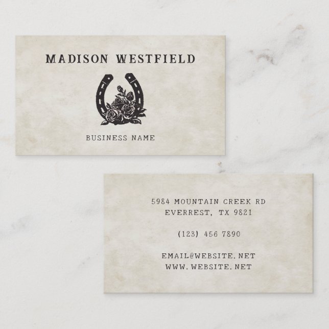 Cartão De Visita Horseshoe Rose Equestrian Farm Ranch Horse (Frente/Verso)