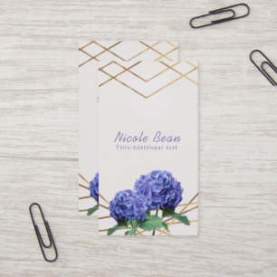 Cartão De Visita Hortênsia e Linhas Douradas Floral Elegante Chic