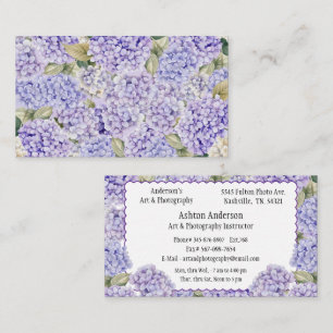 Cartão De Visita Hortênsias Roxas Floral Elegante Vintage