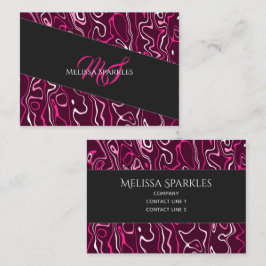 Cartão De Visita Hot pink damascus abstract swirls Custom Monogram