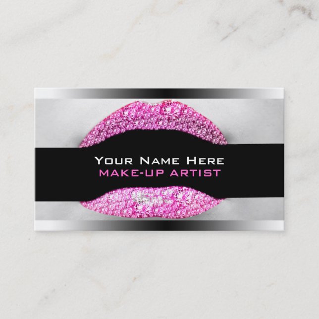 Cartão De Visita Hot Pink Diamond Bling Make-Up Artist Biz Card (Frente)