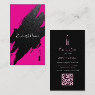 Cartão De Visita Hot Pink Grunge Brush Stroke Custom QR Code