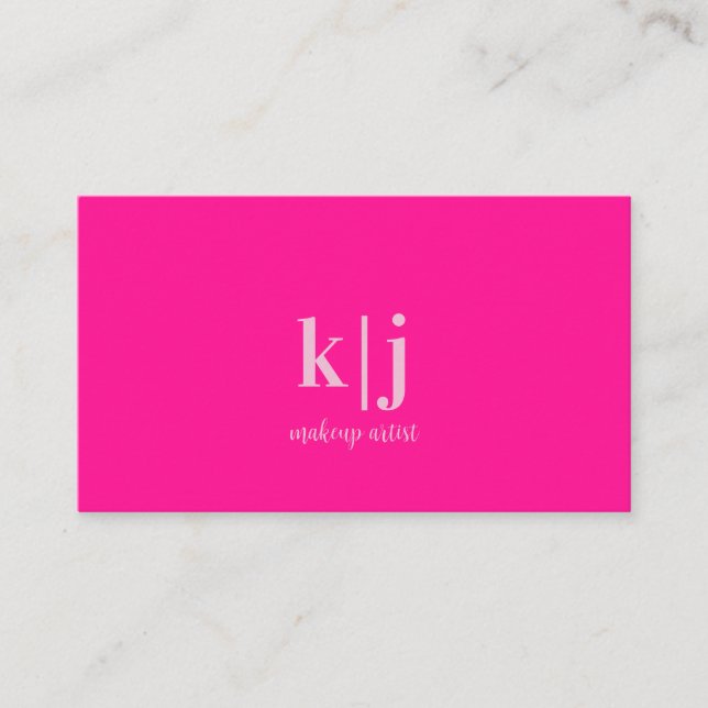 Cartão De Visita Hot Pink Monogram Makeup Artist (Frente)