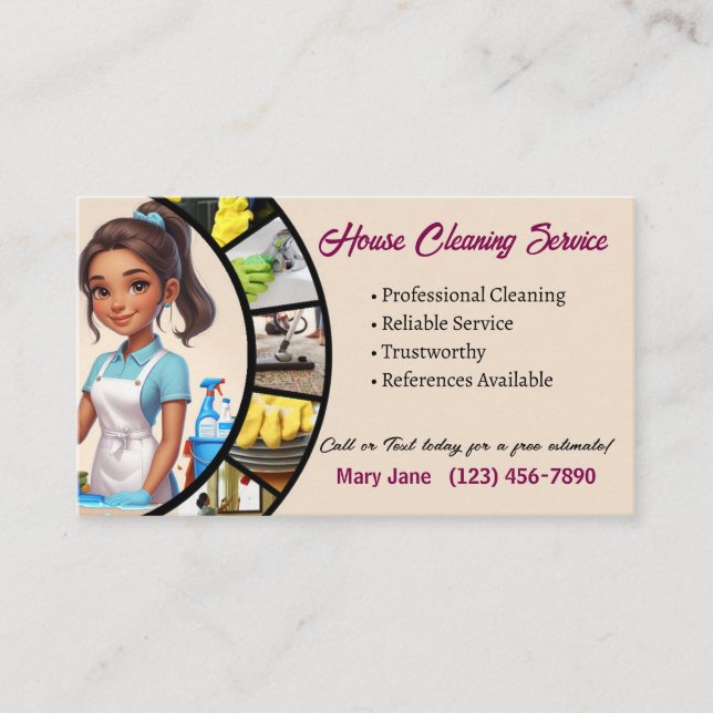 Cartão De Visita House Cleaning Business Cards (Frente)