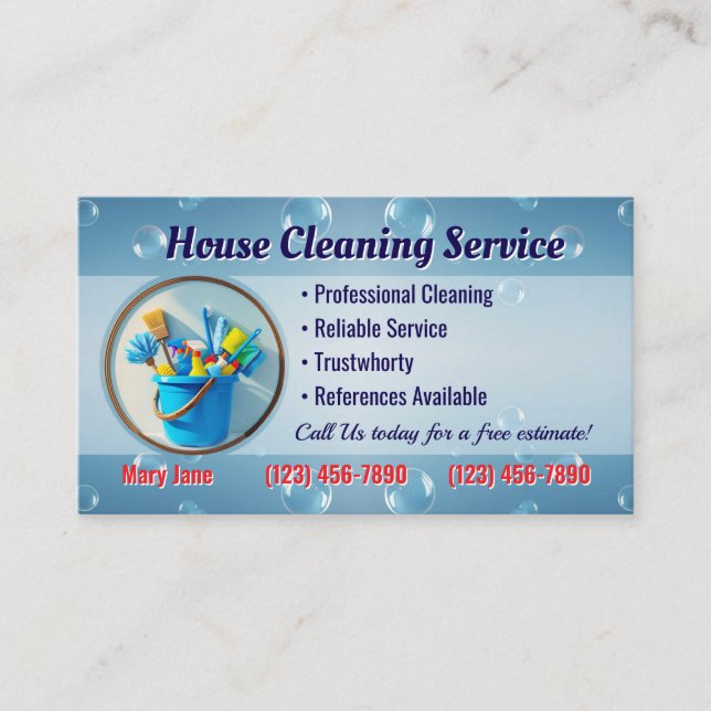 Cartão De Visita House Cleaning Business Cards (Frente)