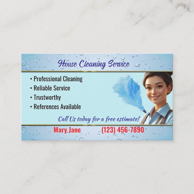 Cartão De Visita House Cleaning Business Cards (Frente)