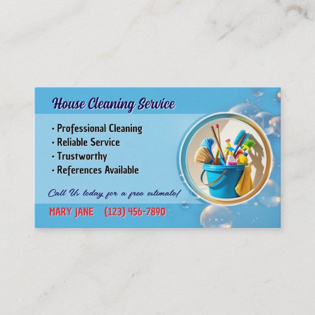 Cartão De Visita House Cleaning Service Business Cards (Frente)