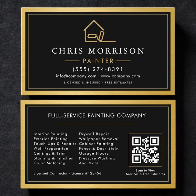 Cartão De Visita House Painter Gold Metal Painting QR Code (Criador carregado)