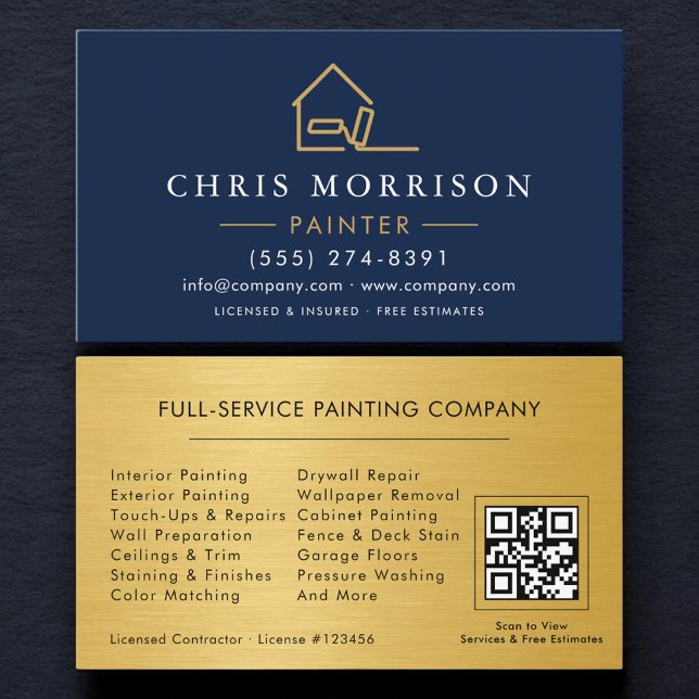Cartão De Visita House Painter Gold Metallic QR Code (Criador carregado)