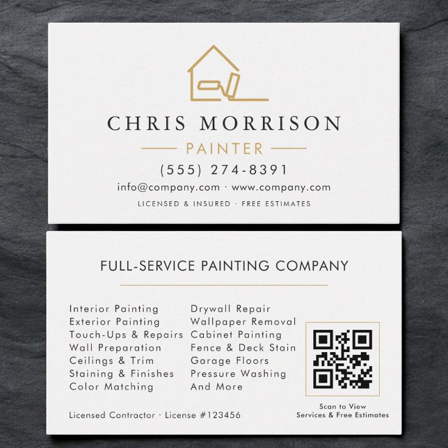 Cartão De Visita House Painter White Gold QR Code (Criador carregado)