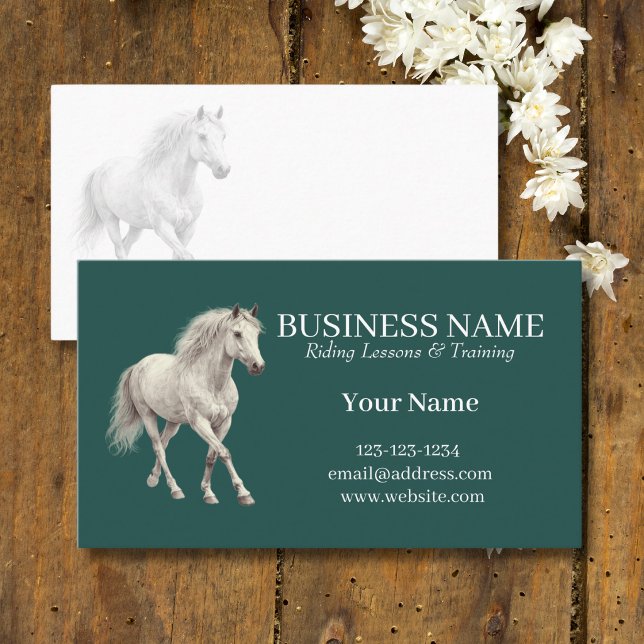 Cartão De Visita Hunter Green Horse Trainer Riding Lessons  (Criador carregado)