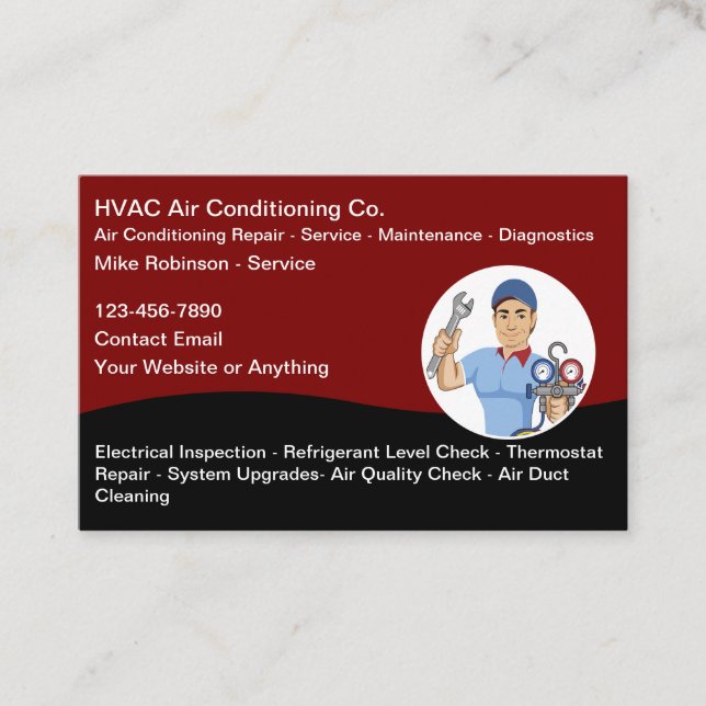 Cartão De Visita HVAC Air Conditioning Services Business Cards (Frente)