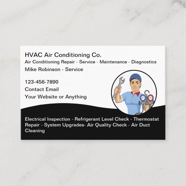 Cartão De Visita HVAC Air Conditioning Services Business Cards (Frente)