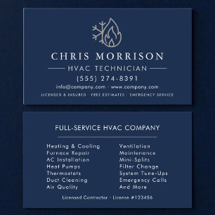 Cartão De Visita HVAC Azul Marinho Prata