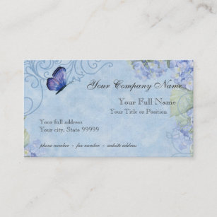 Cartão De Visita Hydrangeas azuis, borboleta & floral moderno do