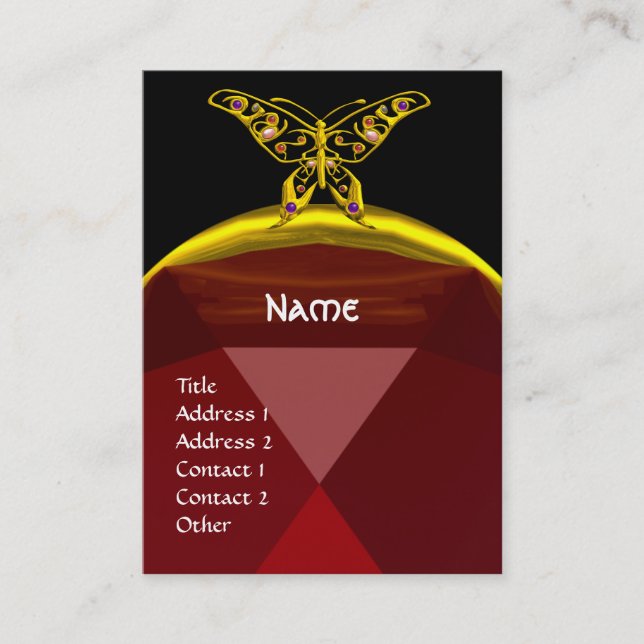 Cartão De Visita HYPER BUTERFLY RUBY MONOGRAMA preto vermelho (Frente)